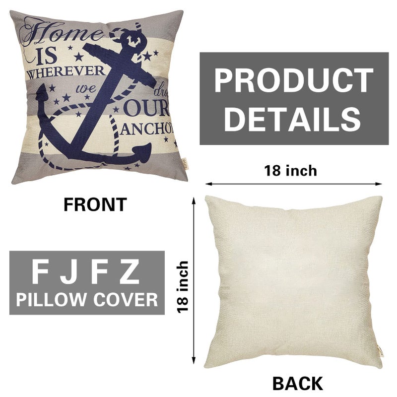 Fjfz Nautical Farmhouse Decorative Throw Pillow Cover 18x18 Home is Wherever We Drop Our Anchor Quote Sign Summer Ocean Cruise Lover Decoration Home Decor Cotton Linen Cushion Case for Sofa Couch - Image 2